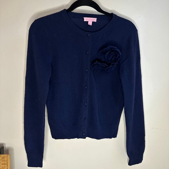 Lilly Pulitzer Navy Blue 52% Cashmere Button-Up Sweater - Picture 1 of 4